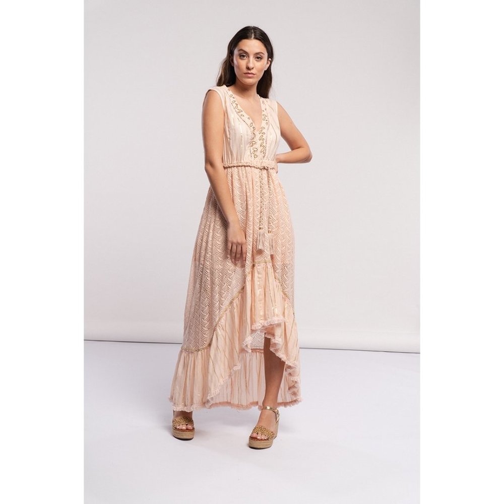 Boho Handmade Light Pink High-Low Maxi Dress